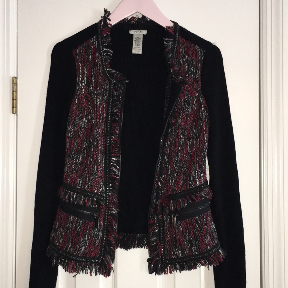 Cache, Blk/Red, Zip Up Sweater, Size Med. - image 3